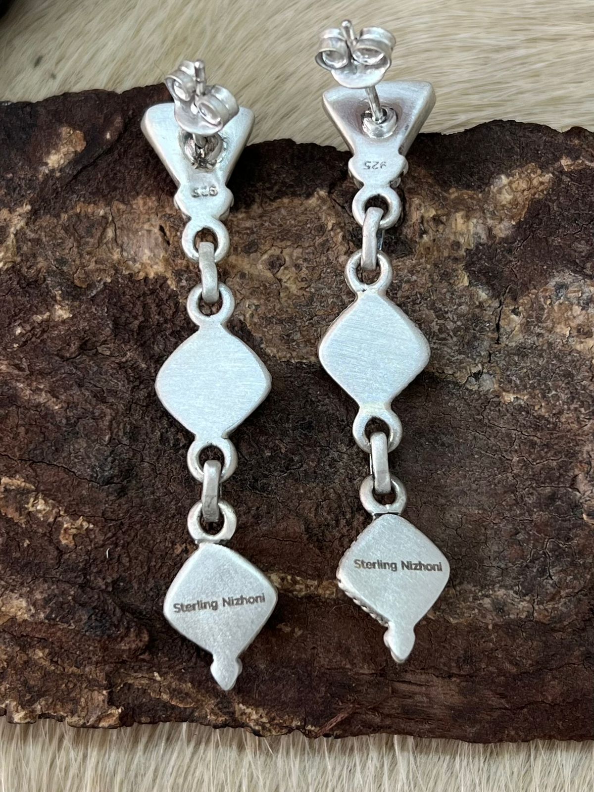 Handmade Sterling Silver Cotton Candy Post Dangle Earrings "Signed Nizhoni"