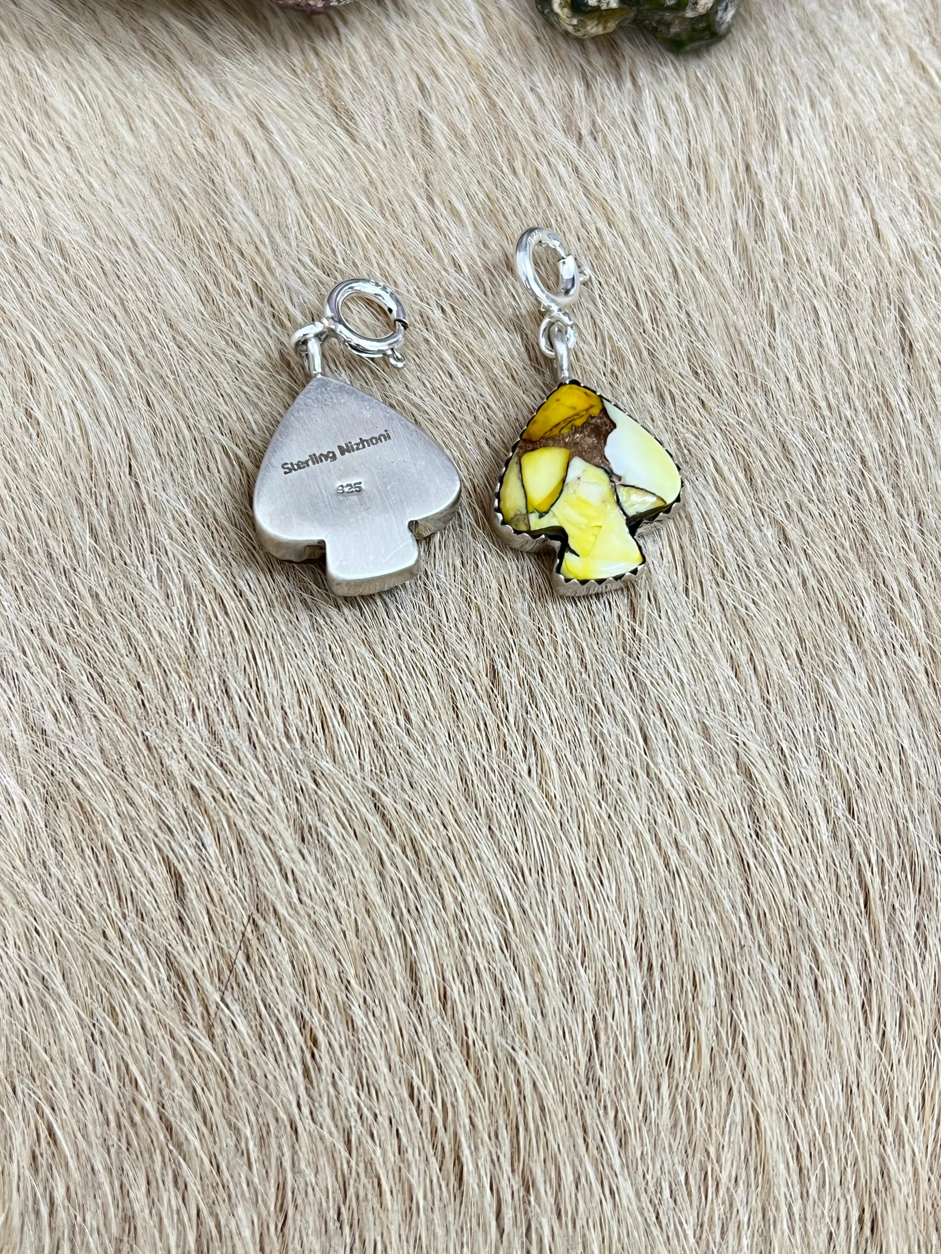 Handmade Sterling Silver Honey Dahlia, Royston Turquoise Spade Charms with Signed Nizhoni