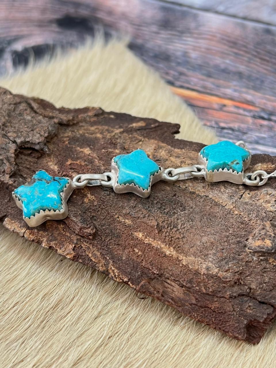 Handmade Sterling Silver Blue Turquoise Star Necklace "Signed Nizhoni"