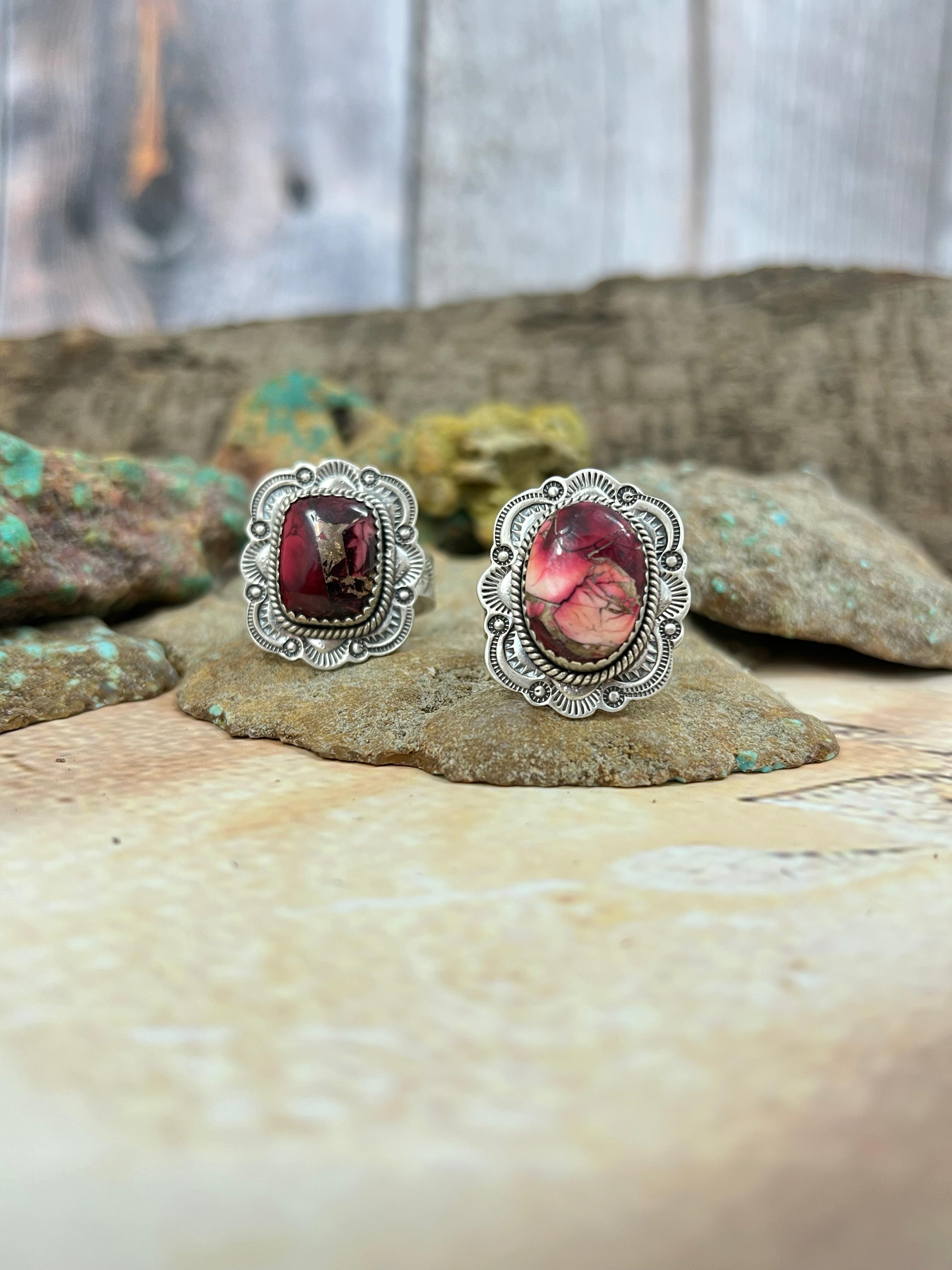 Handmade Sterling Silver Dahlia Rose Adjustable Ring with Signed Nizhoni