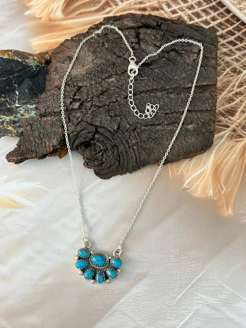 Handmade Sterling Silver Blue Kingman Turquoise Necklace "Signed Nizhoni"