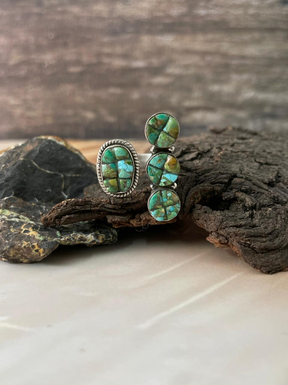 Handmade Sterling Silver Sonoran Cobble Collection: Sonoran Mountain Turquoise Adjustable Ring "Signed Nizhoni"