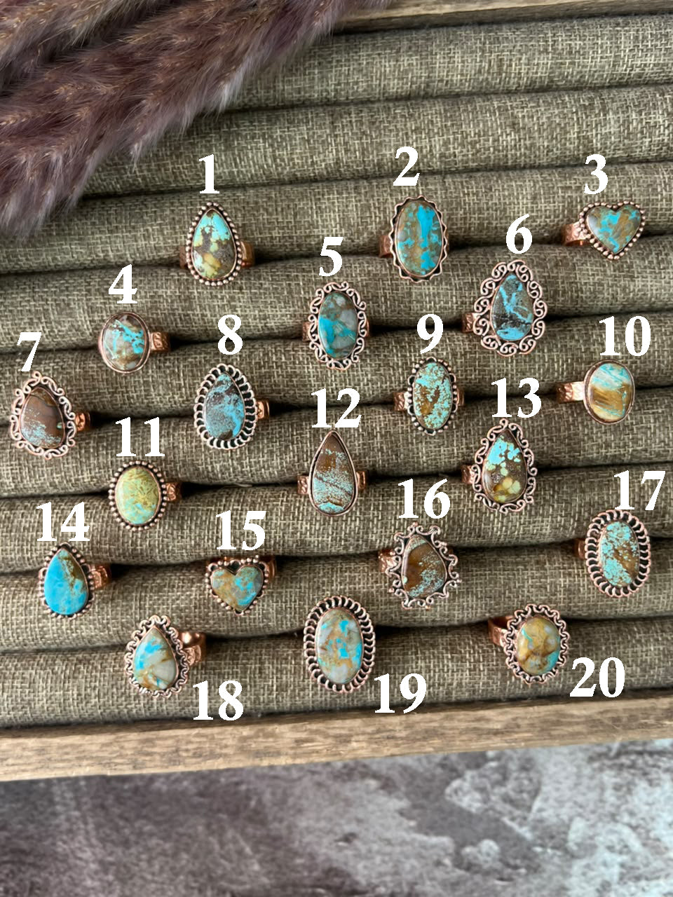 Handmade Royston Turquoise Copper Collection: Adjustable Ring Signed Nizhoni