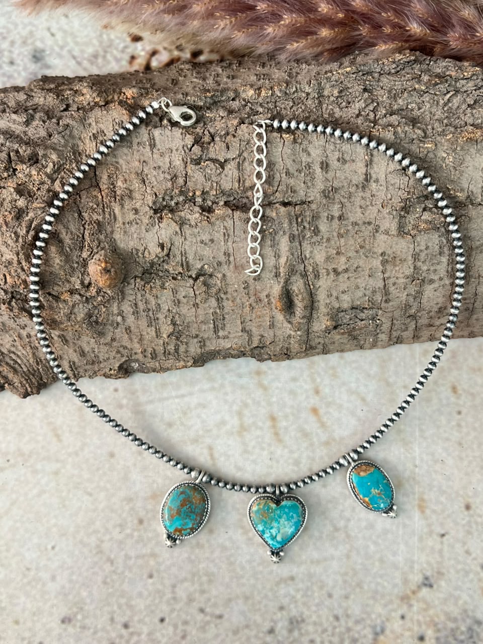 Handmade Sterling Silver Manassa Turquoise Beaded Necklace Signed Nizhoni