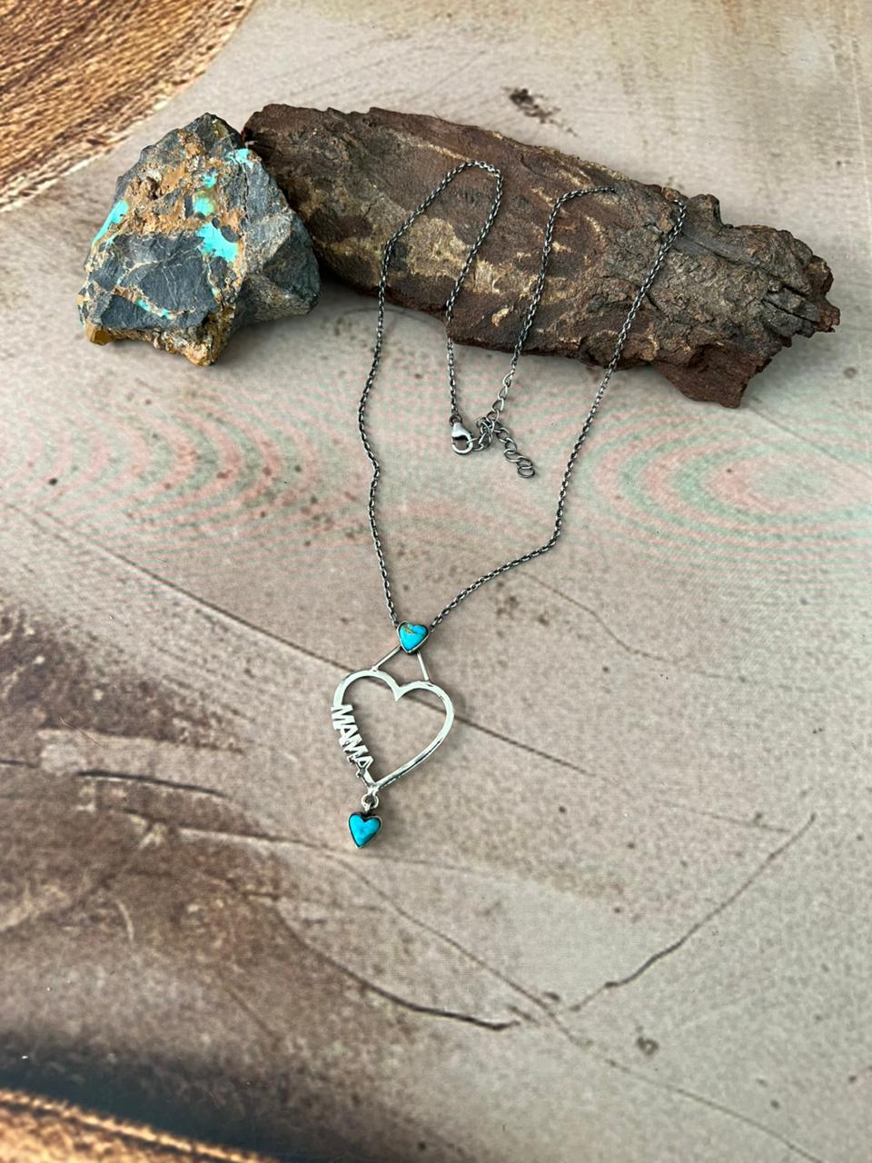 Handmade Sterling Silver Mama Collection: Kingman Turquoise Heart Necklace