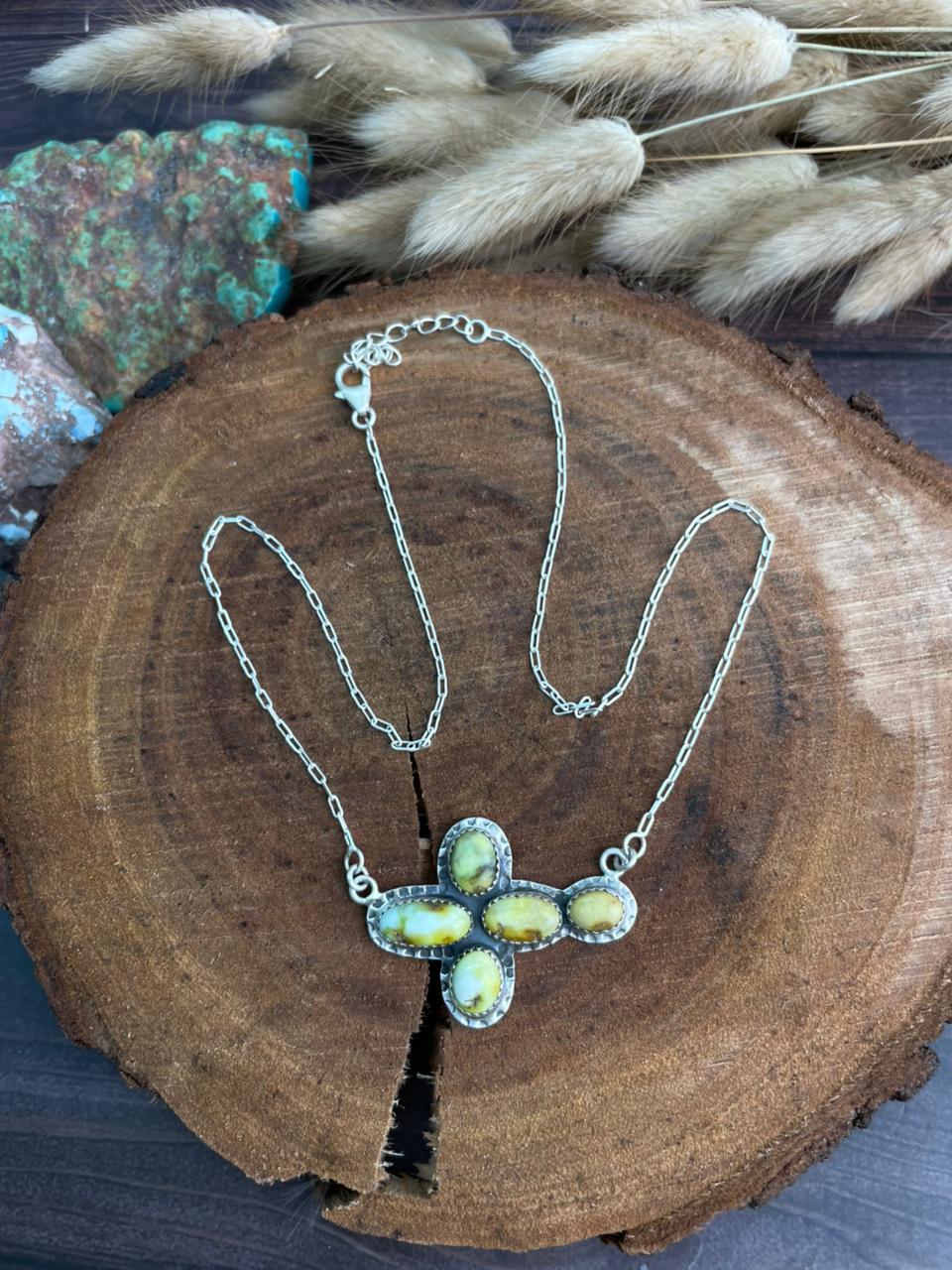 Handmade Sterling Silver Palomino Turquoise Necklace "Signed Nizhoni"