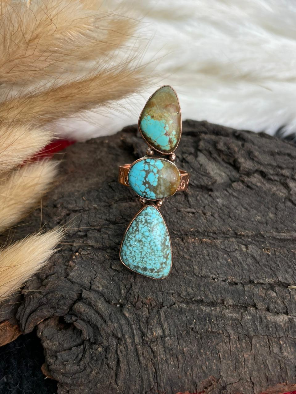 Handmade Copper Collection: Number 8 Turquoise Adjustable Ring