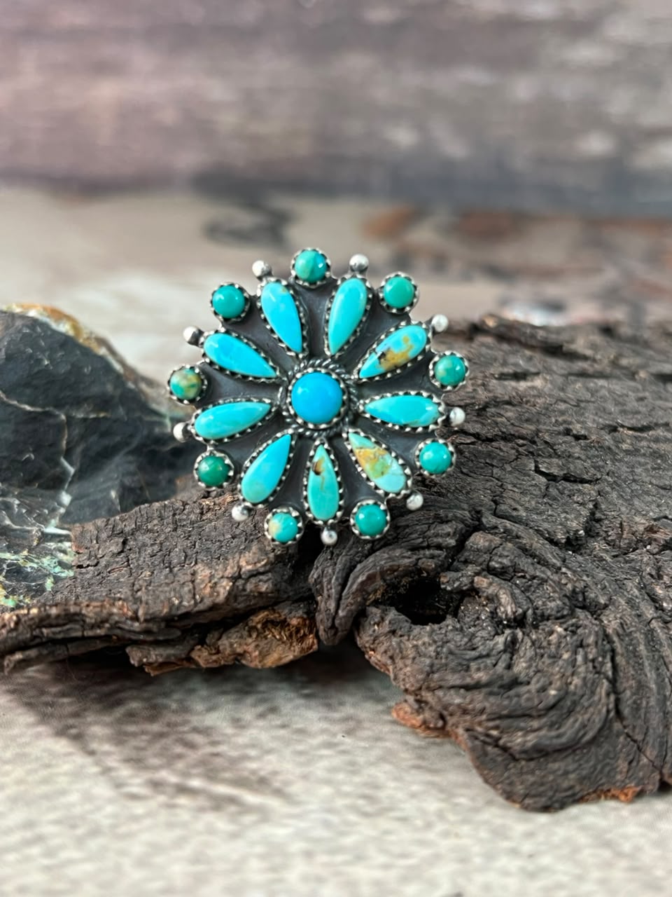 Handmade Sterling Silver Kingman Turquoise Adjustable Ring Signed Nizhoni