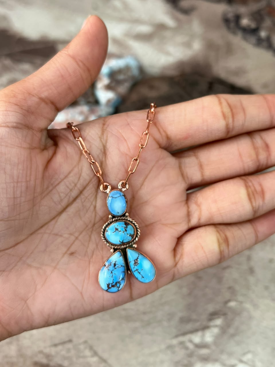 Handmade Golden Hills Turquoise Copper Collection: Necklace Signed Nizhoni
