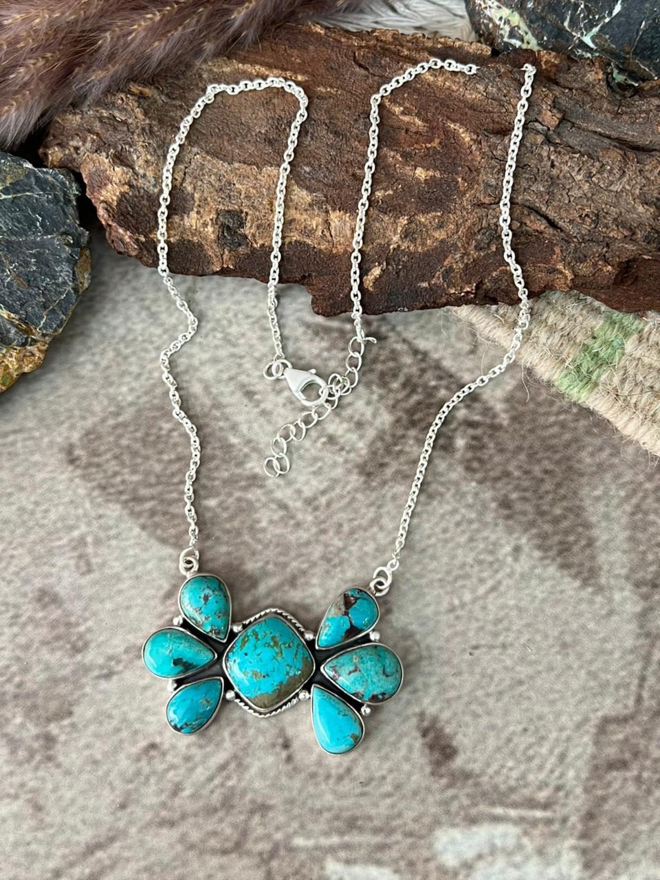 Handmade Sterling Silver Manassa Turquoise Collection: Necklace "Signed Nizhoni"