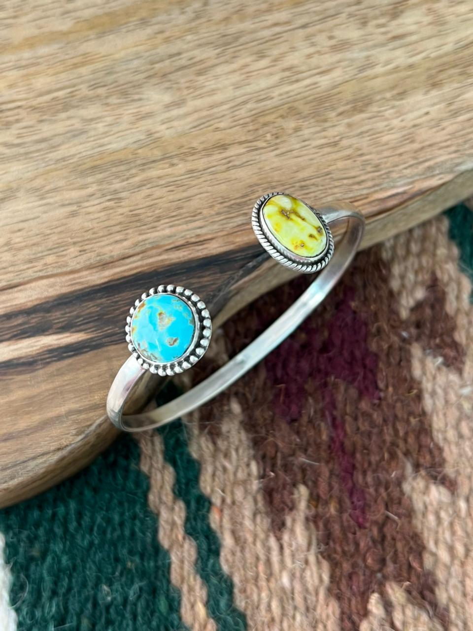 Handmade Sterling Silver Santa Maria with Palomino Turquoise Cuff Bracelet "Signed Nizhoni"