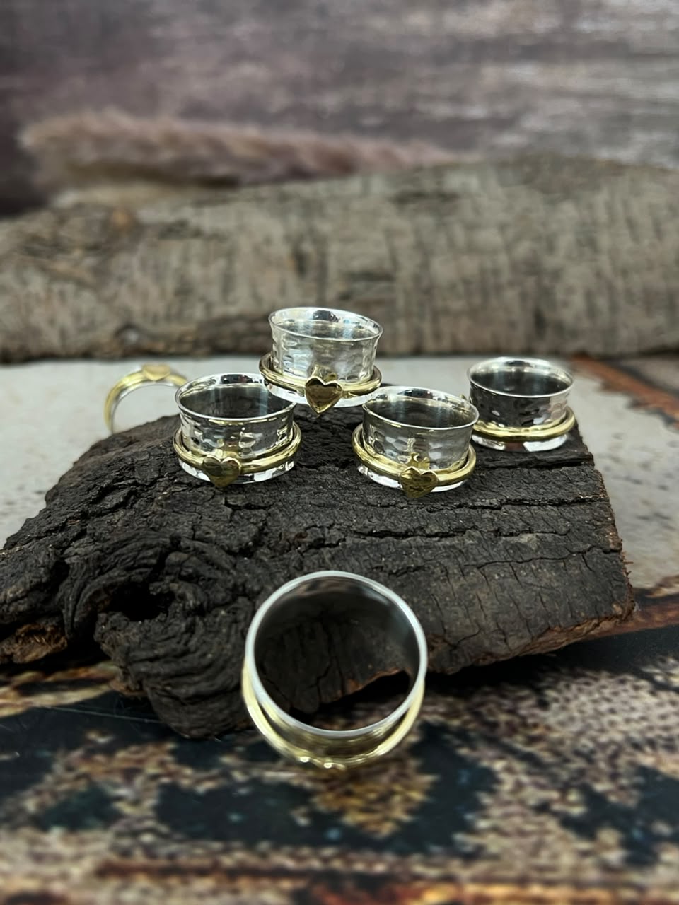 Handmade Sterling Silver With Brass Heart Spinner Ring Signed Nizhoni