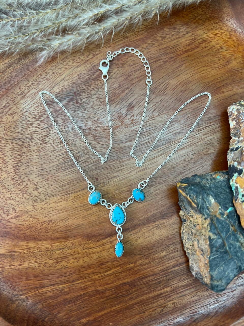Handmade Sterling Silver Blue Kingman Turquoise Necklace "Signed Nizhoni"
