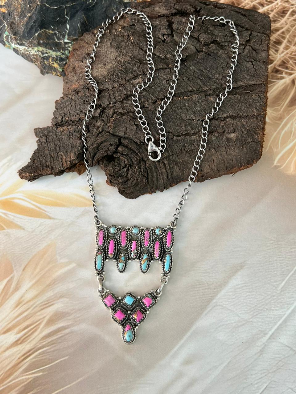 Handmade Sterling Silver Cotton Candy Necklace "Signed Nizhoni"