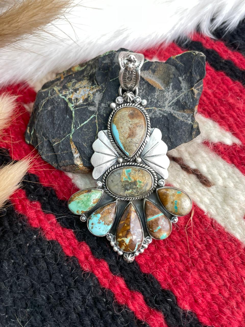 Handmade Sterling Silver Royston Ribbon Turquoise Pendant "Signed Nizhoni"