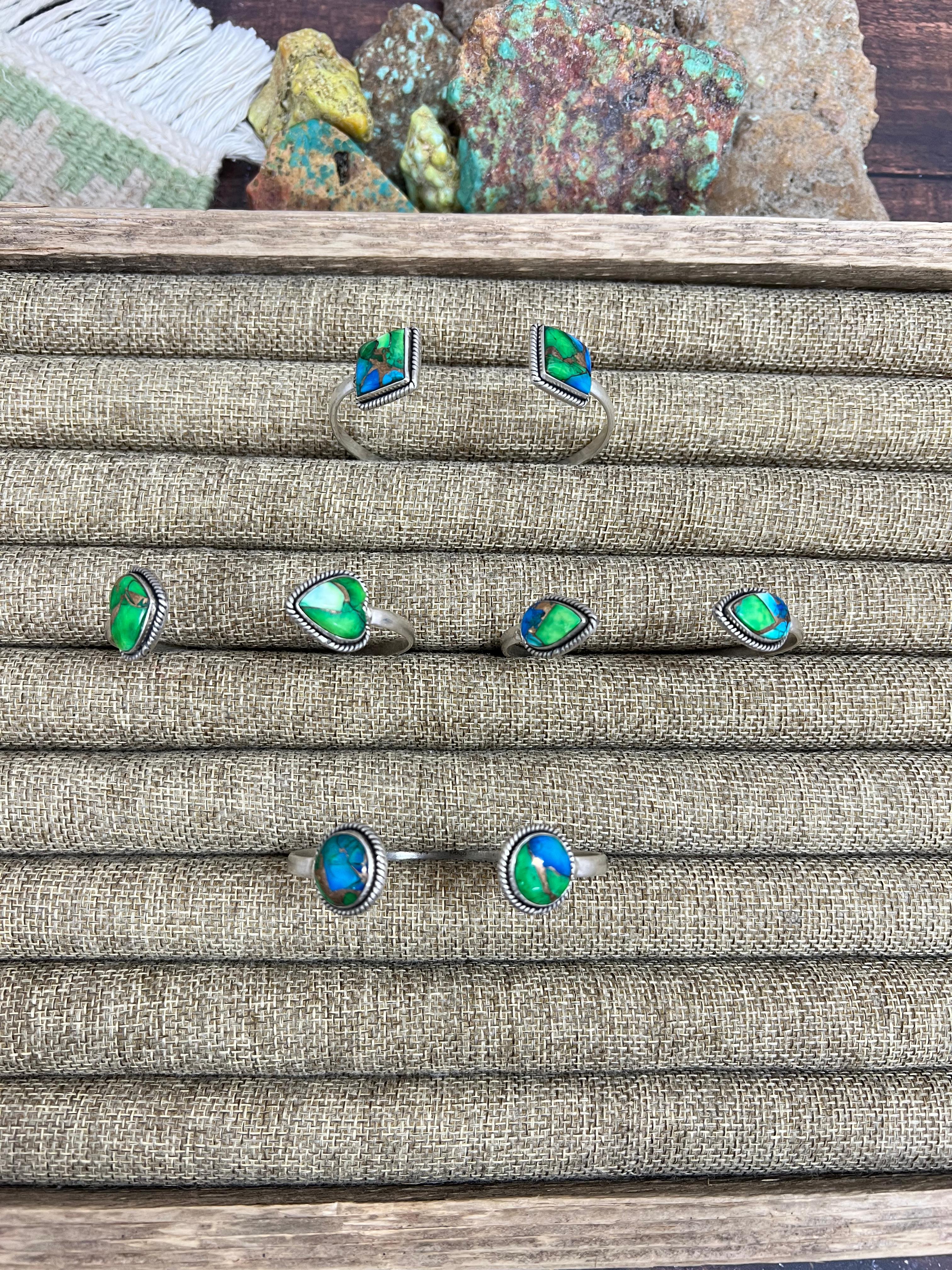 Handmade Sterling Silver Peacock Dahlia Cuff Bracelet with Signed Nizhoni