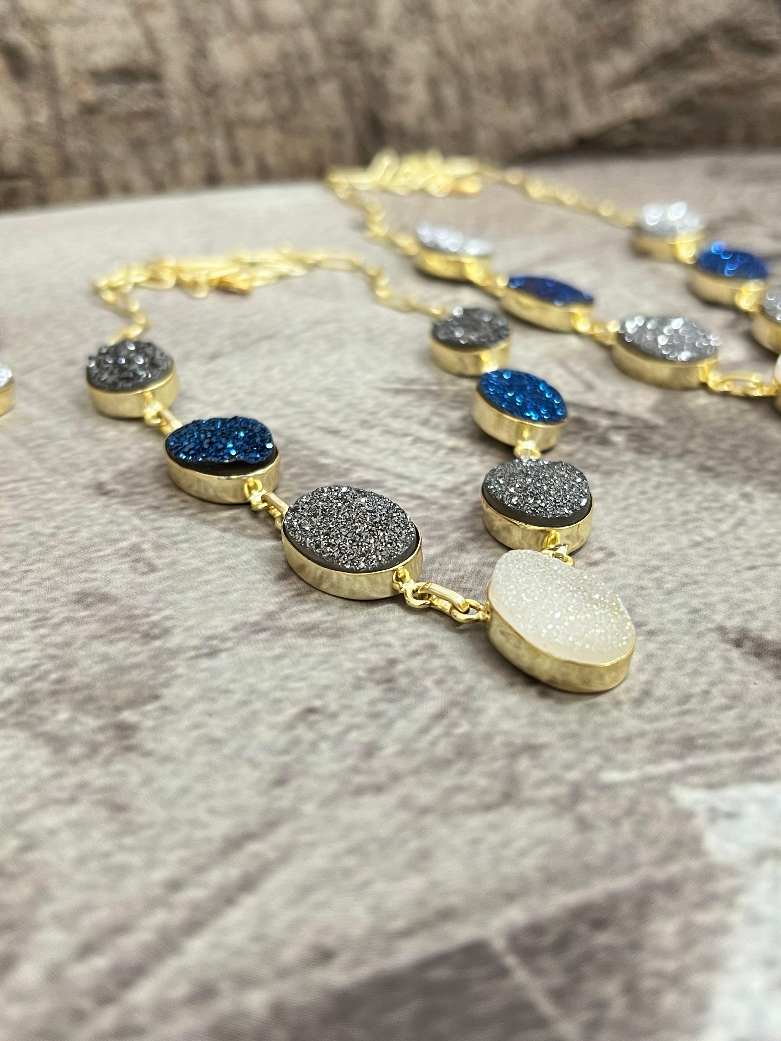 “The Boho Collection” Handmade Natural Multi-Color Druzy Necklace