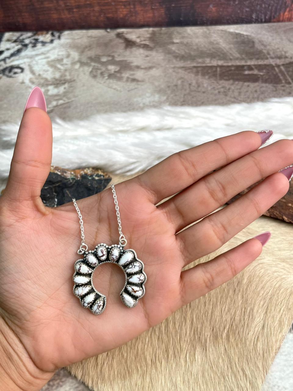 Handmade Sterling Silver Wildhorse Magnesite Naja Necklace "Signed Nizhoni"