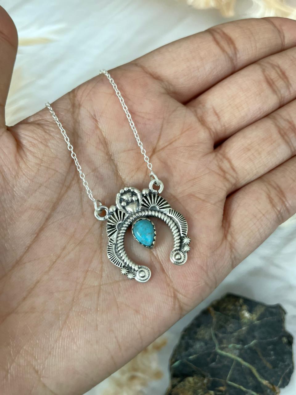 Handmade Sterling Silver Kingman Turquoise Naja Necklace "Signed Nizhoni"