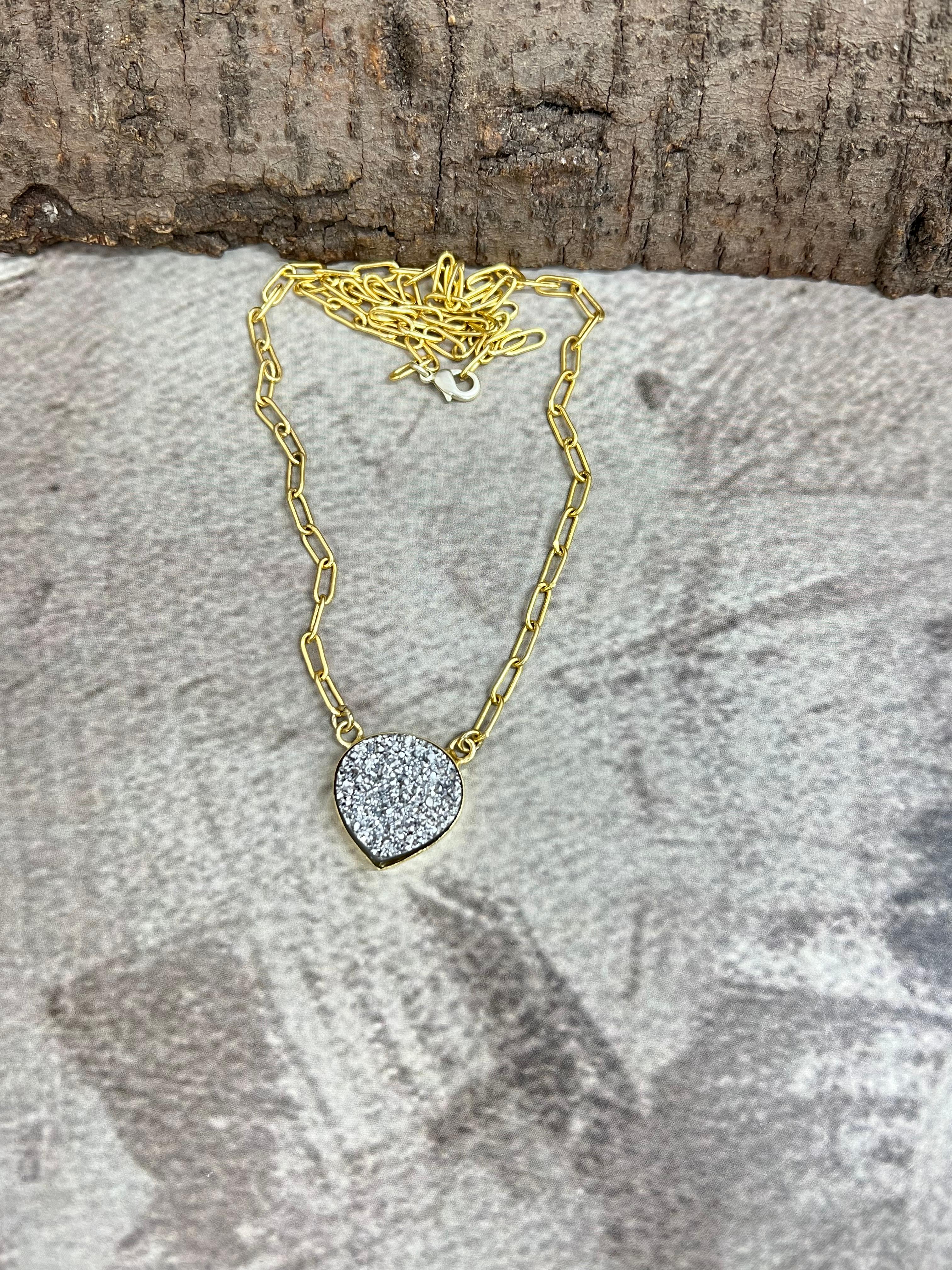 “The Boho Collection” Handmade Natural Silver Druzy Necklace