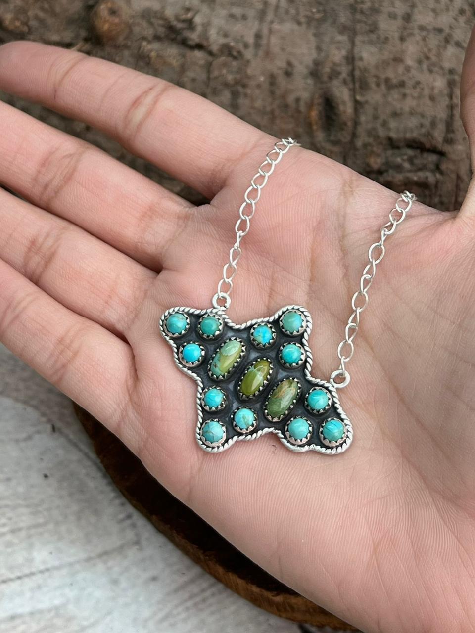 Handmade Sterling Silver Kingman Turquoise Necklace "Signed Nizhoni"