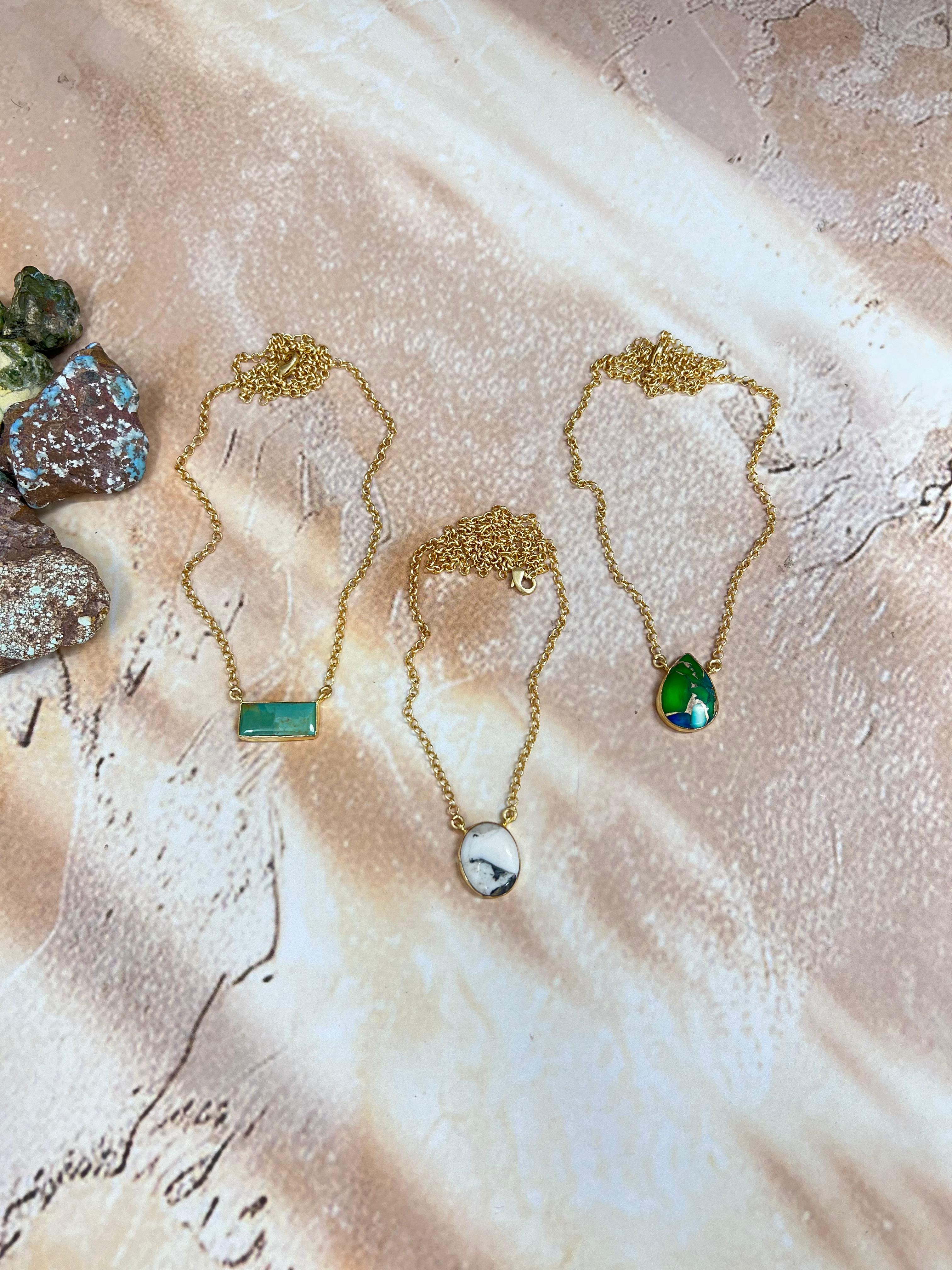 “The Golden Collection” Natural White Buffalo, Peacock Dahlia, Kingman Turquoise Necklace