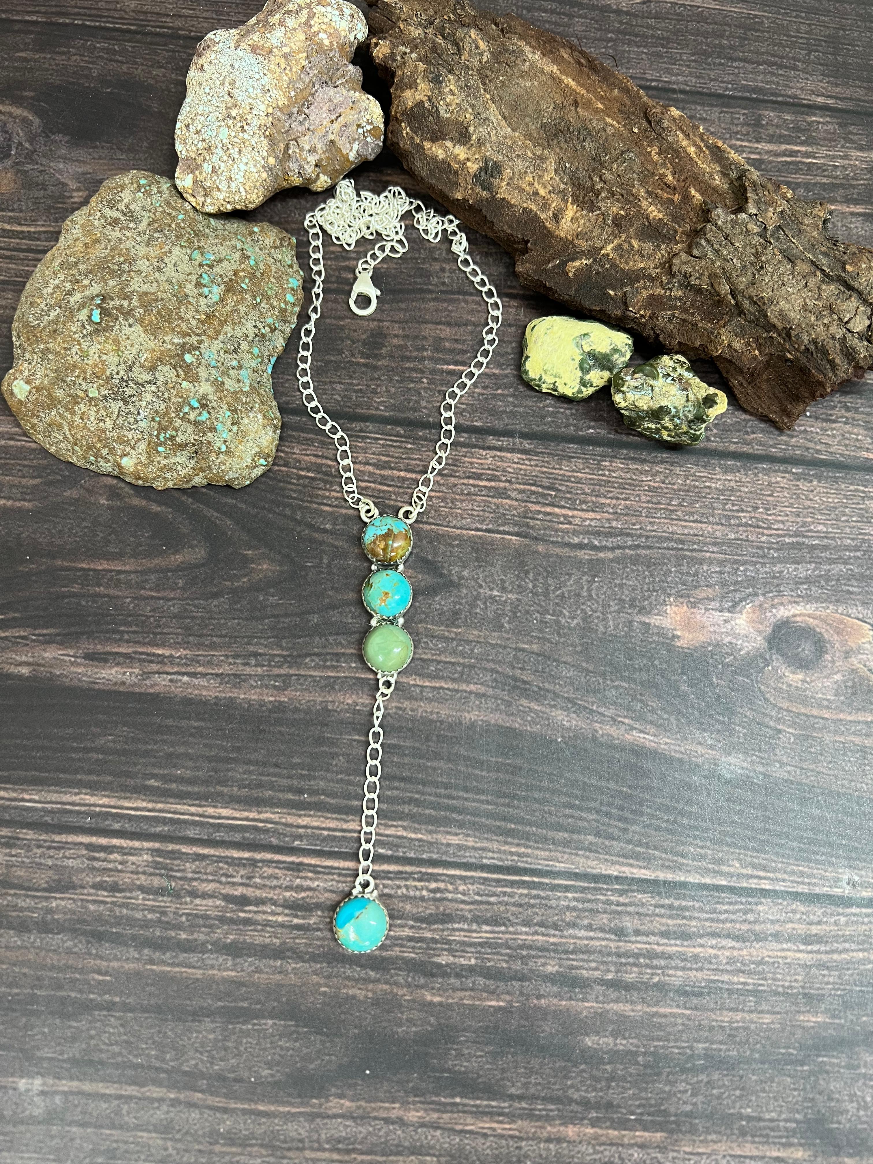 Handmade Sterling Silver Kingman Turquoise Necklace with Signed Nizhoni