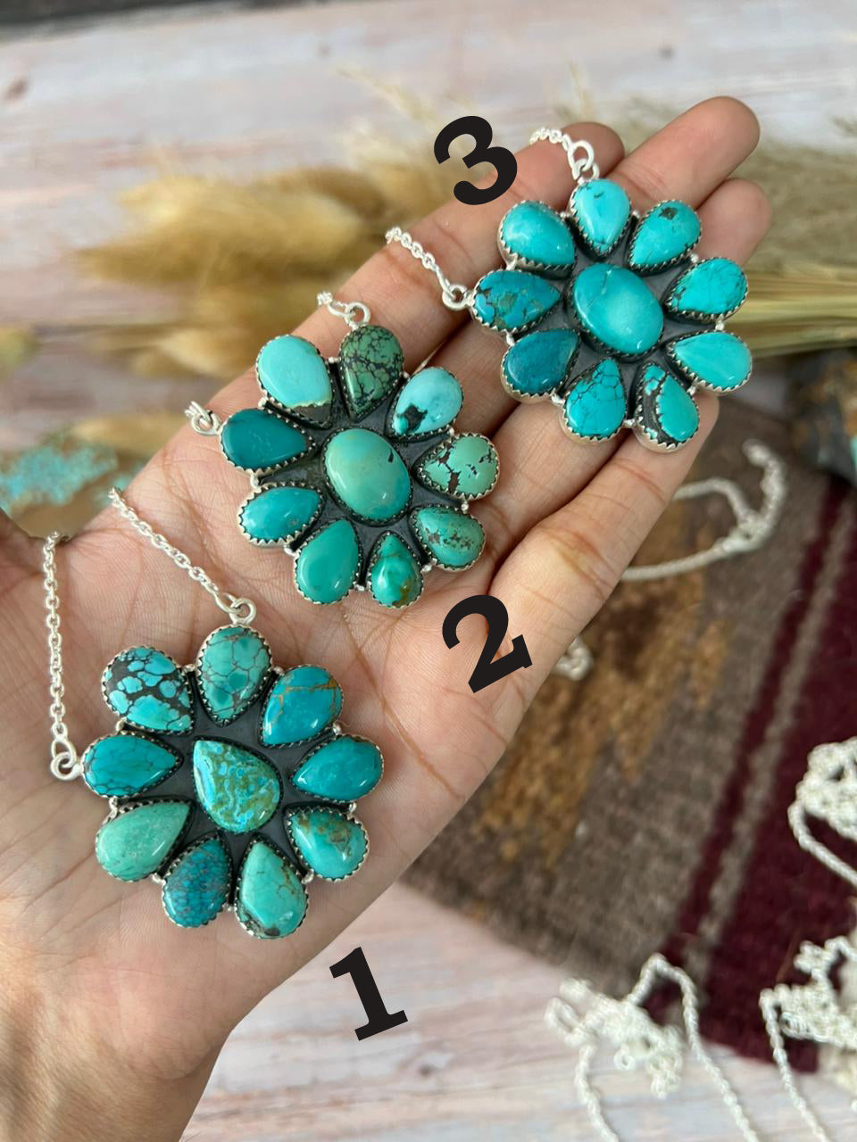 Handmade Sterling Silver Sonoran Tibetan Turquoise Cluster Necklace "Signed Nizhoni"