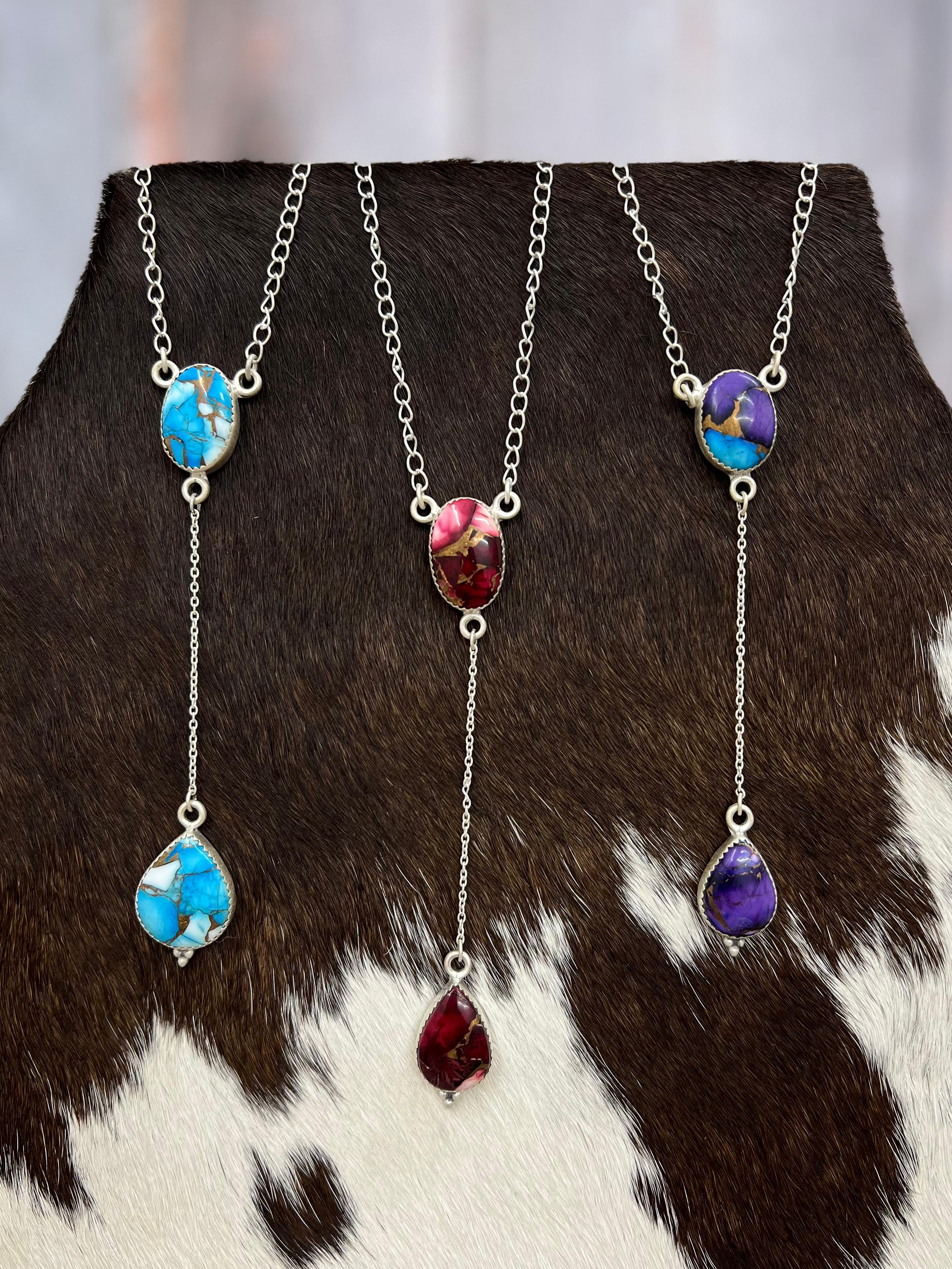 Handmade Sterling Silver Multi Stone Necklace with Signed Nizhoni