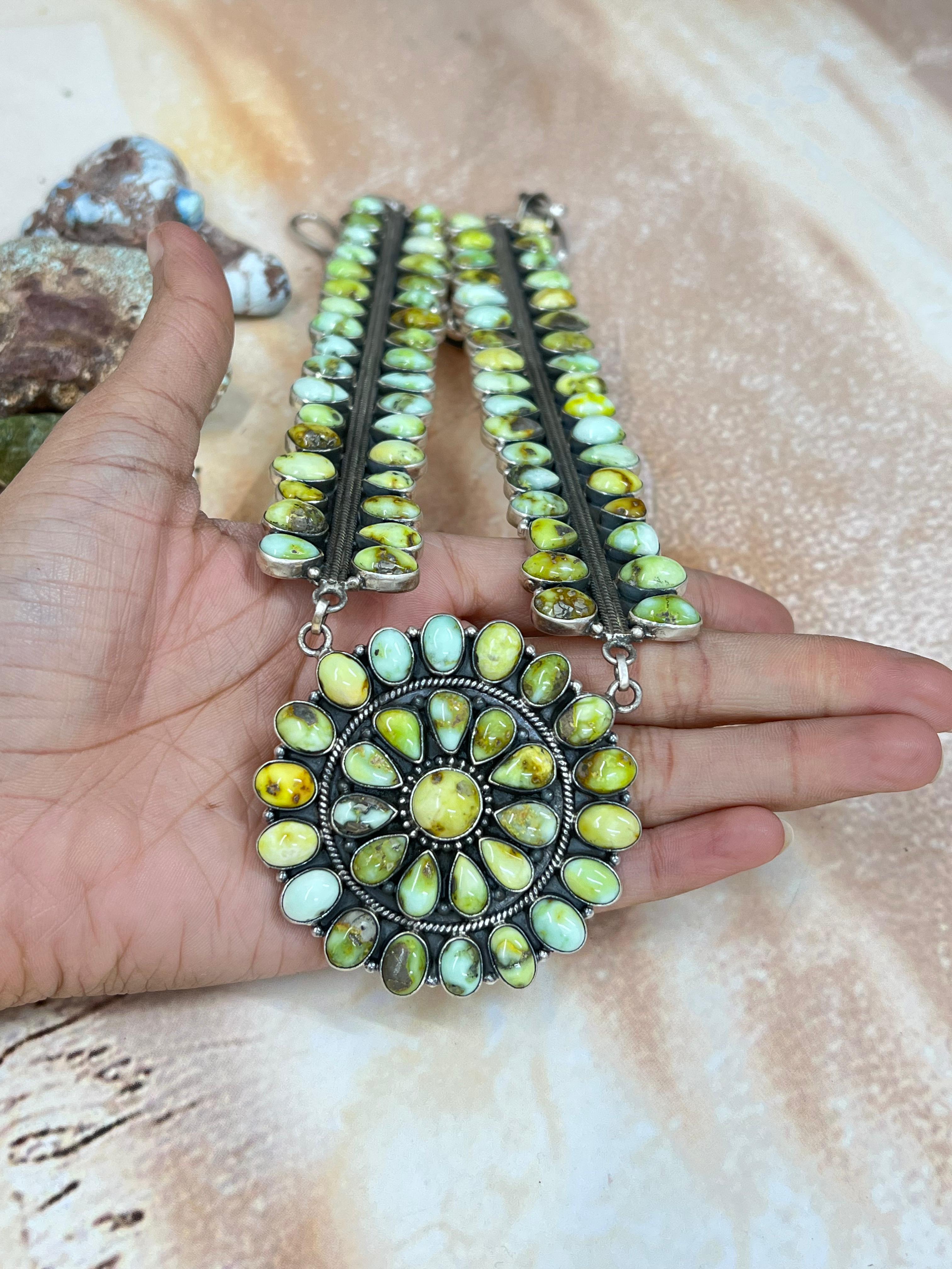 Handmade Sterling Silver Palomino Turquoise Necklace with Signed Nizhoni