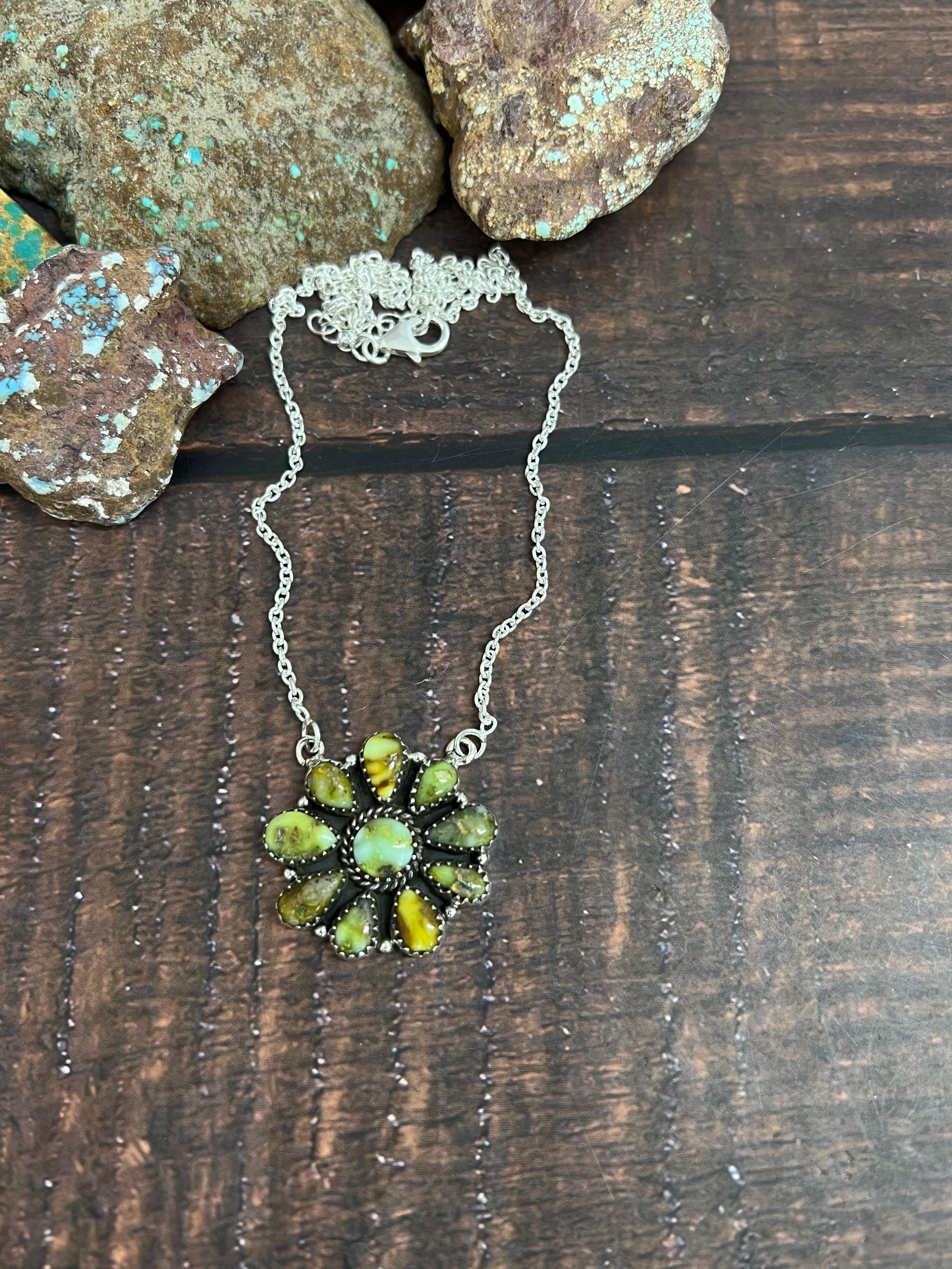 Handmade Sterling Silver Palomino Turquoise Necklace with Signed Nizhoni