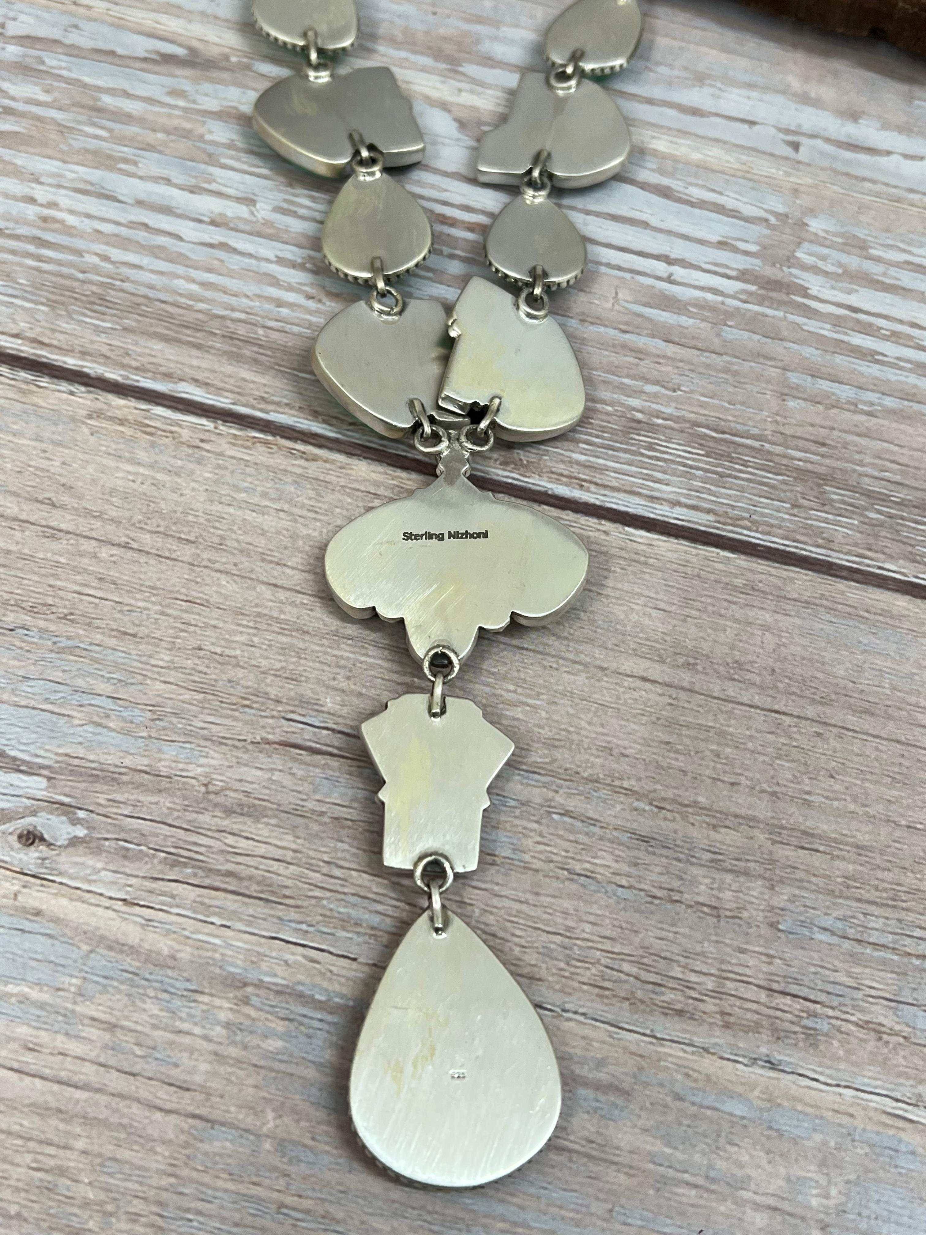 Handmade Sterling Silver Emerald Rose Necklace with Signed Nizhoni