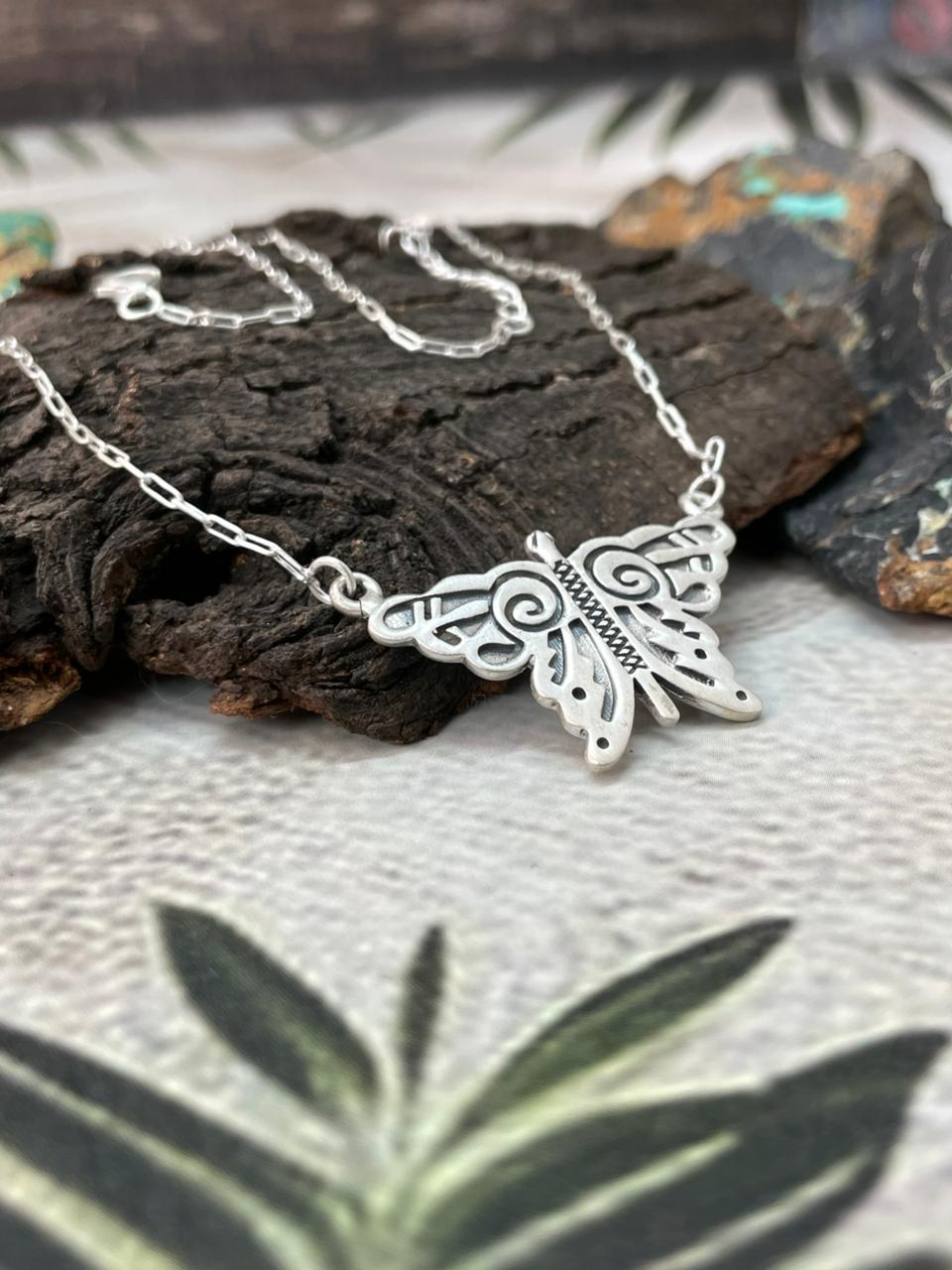 Handmade Sterling Silver Butterfly Necklace "Signed Nizhoni"