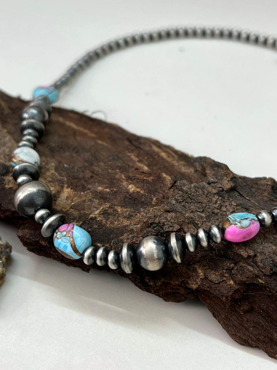 Handmade Sterling Silver Beaded Cotton Candy Necklace "Signed Nizhoni"