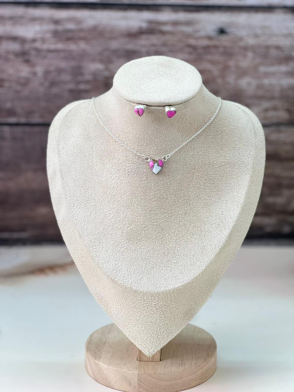 Handmade Sterling Silver Cotton Candy Necklace Earrings Set "Signed Nizhoni"