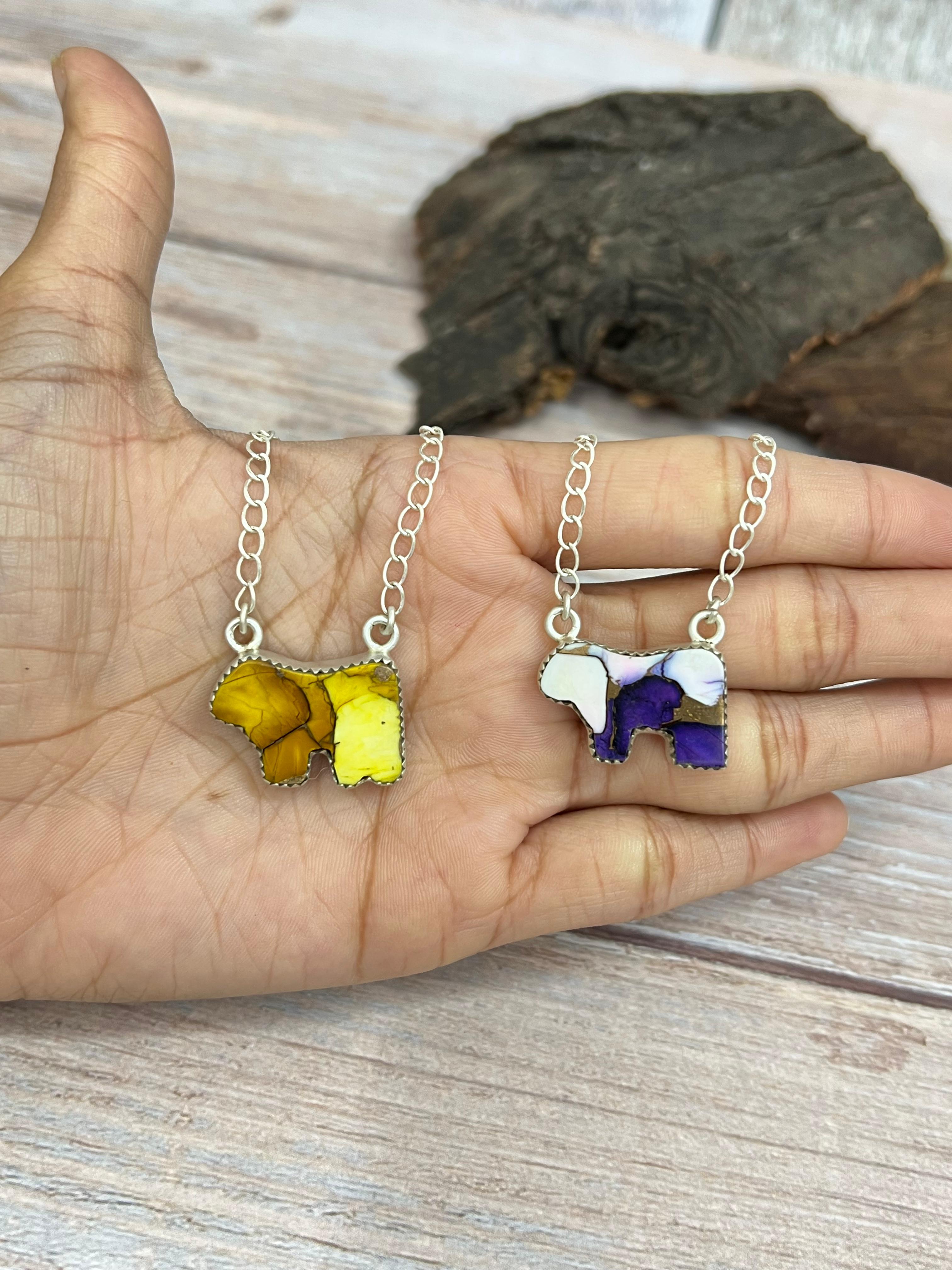 Handmade Sterling Silver Multi Stone Bull Necklace Signed Nizhoni