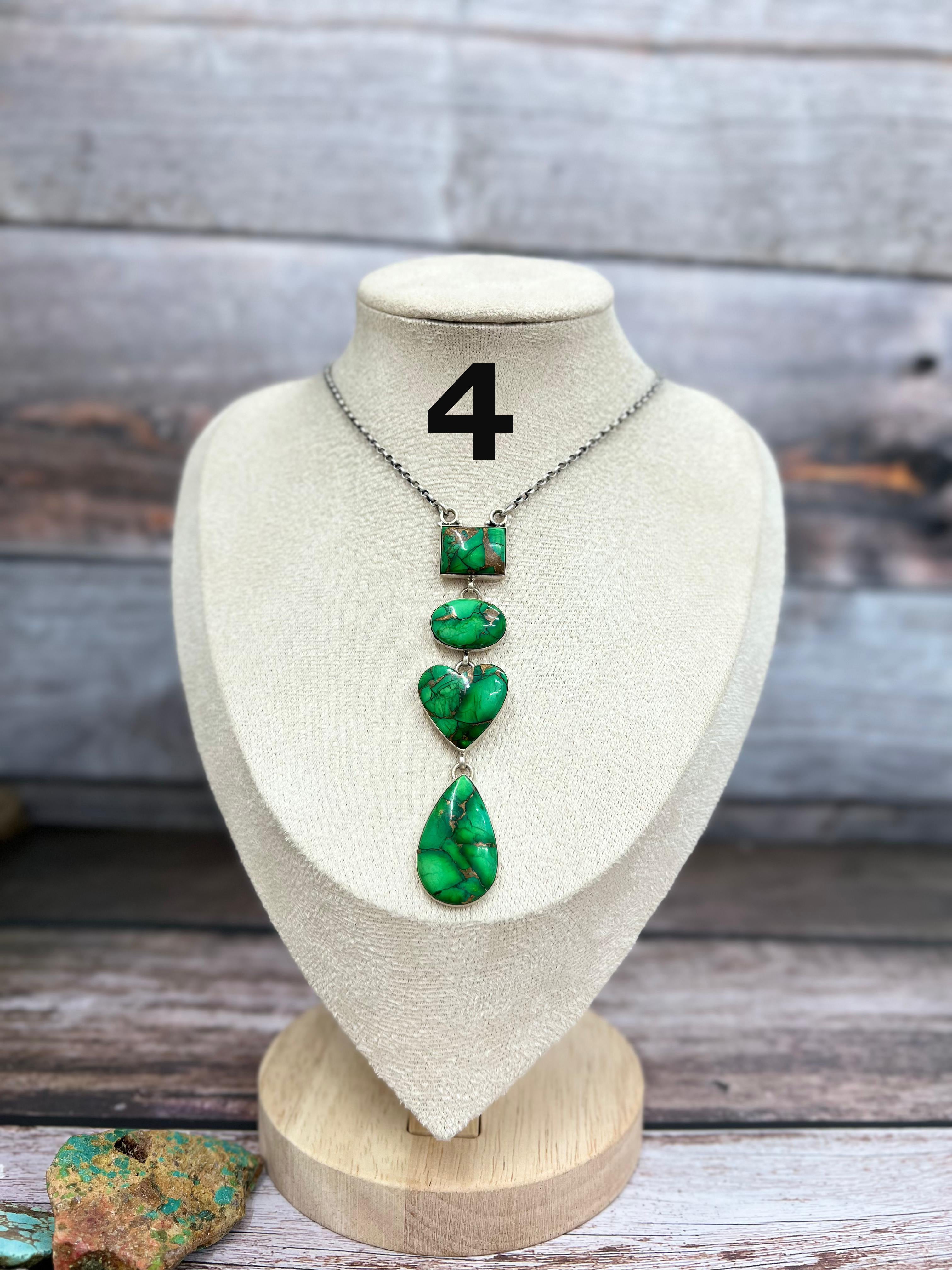 Handmade Sterling Silver Kelly Green Dahlia Necklace with Signed Nizhoni