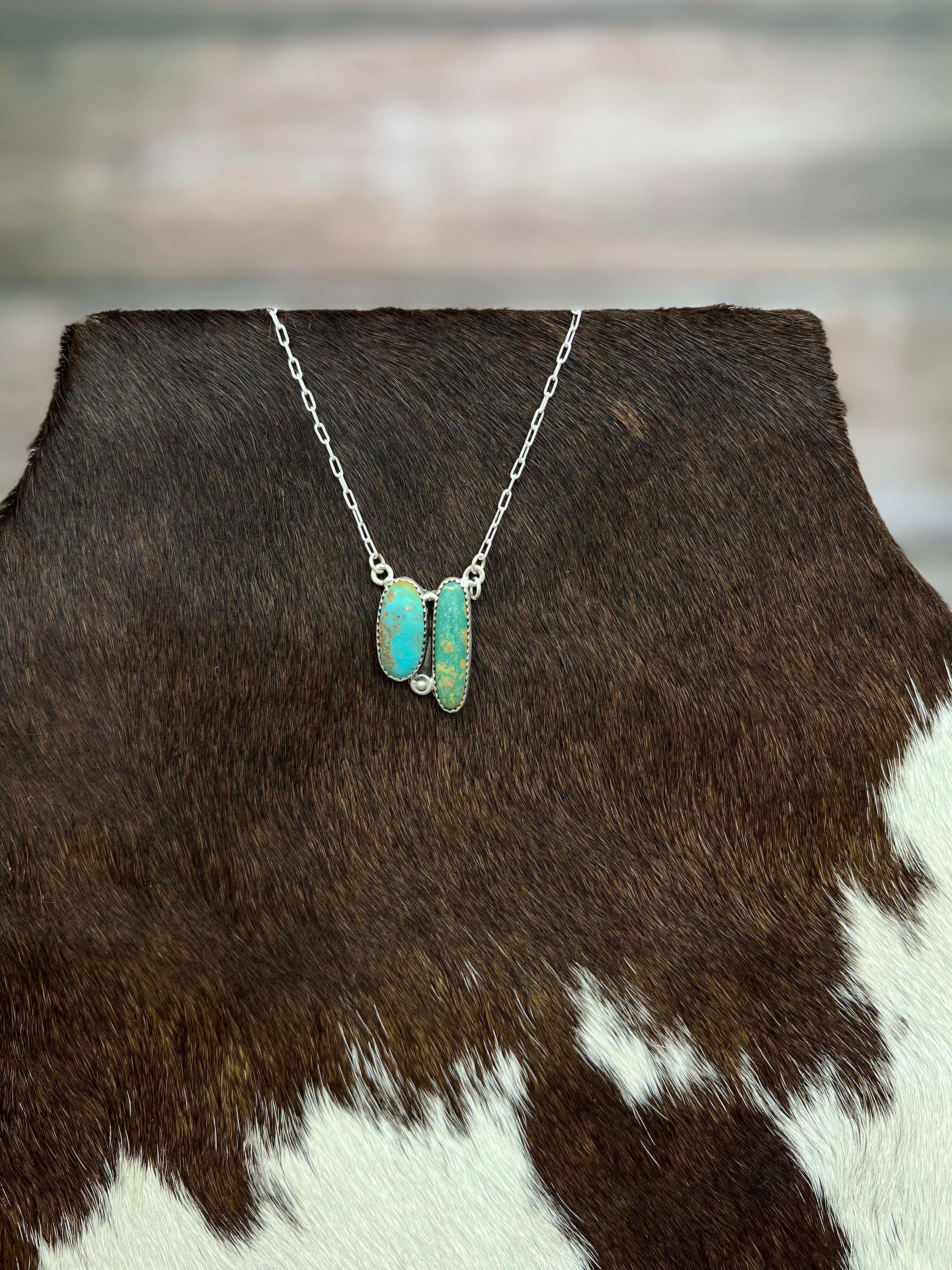 Handmade Sterling Silver Kingman Turquoise Necklace Signed Nizhoni