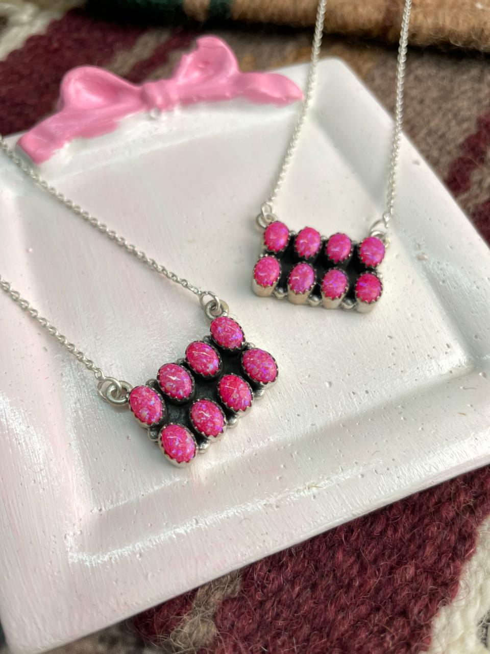 Handmade Sterling Silver Hot Pink Bar Necklace "Signed Nizhoni"