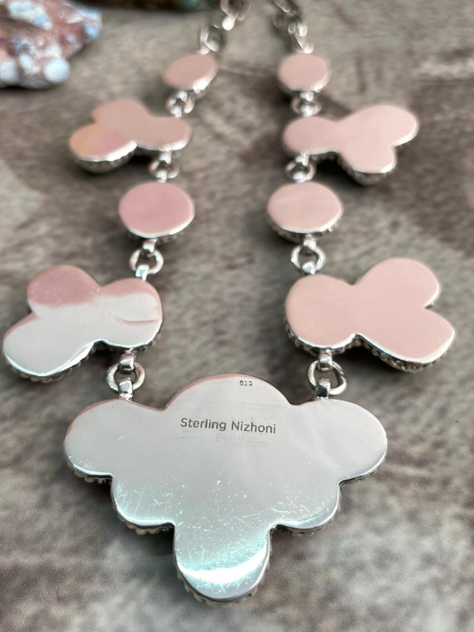 Handmade Sterling Silver Sonoran Mountain Turquoise Necklace with Signed Nizhoni