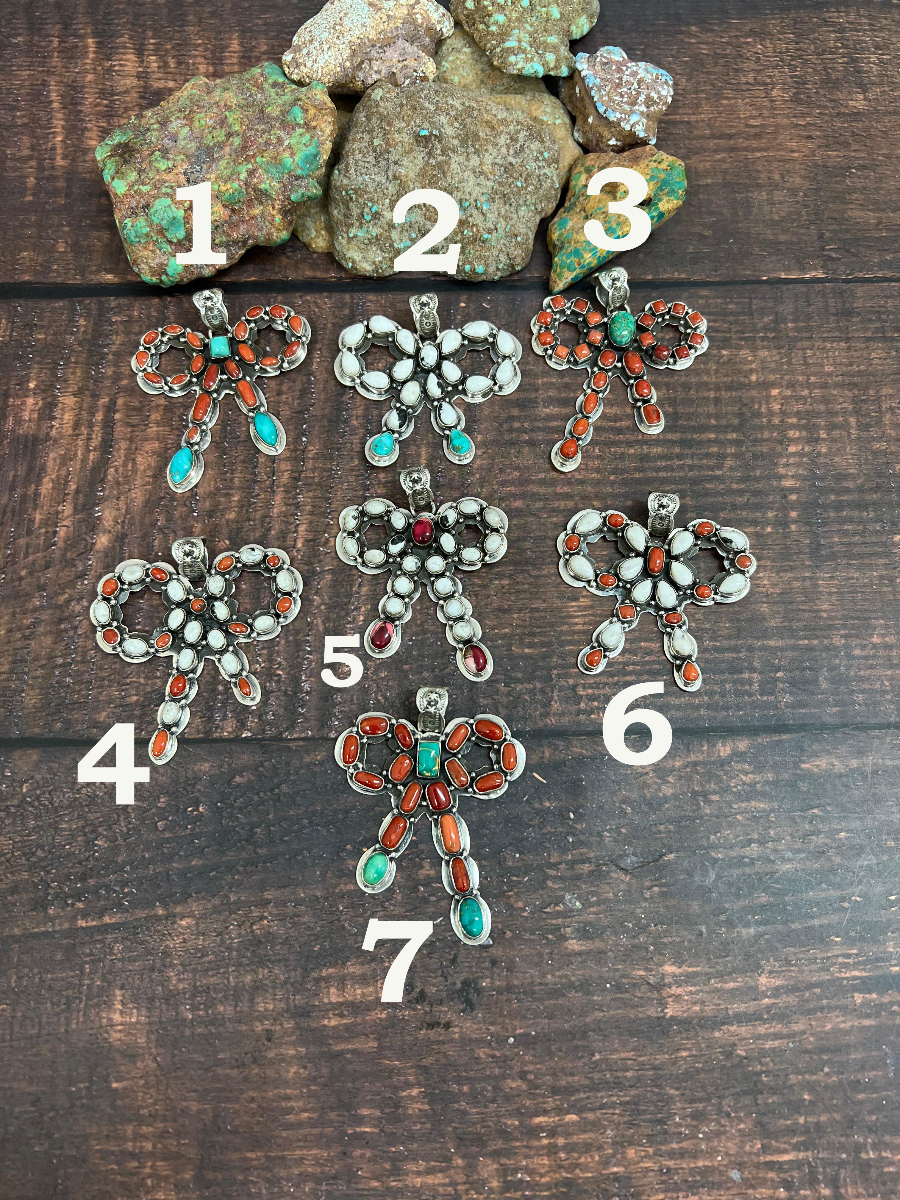 Handmade Sterling Silver Multi Stones Pendant, Signed Nizhoni