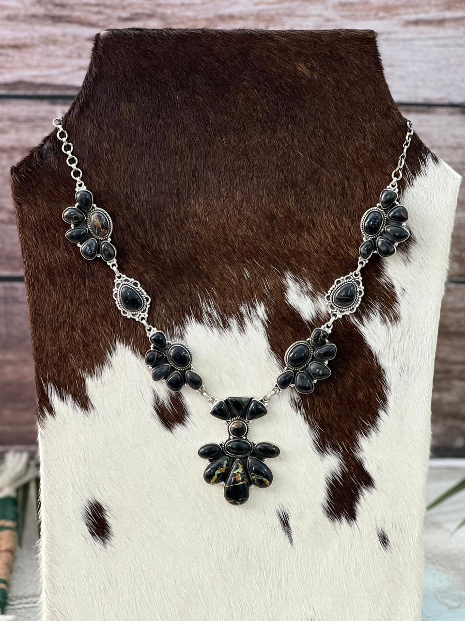 Handmade Sterling Silver Blackjack Turquoise Necklace "Signed Nizhoni"