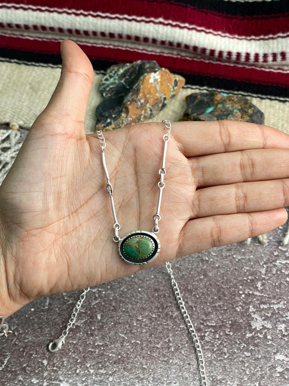 Handmade Sterling Silver Kingman Turquoise Necklace "Signed Nizhoni"