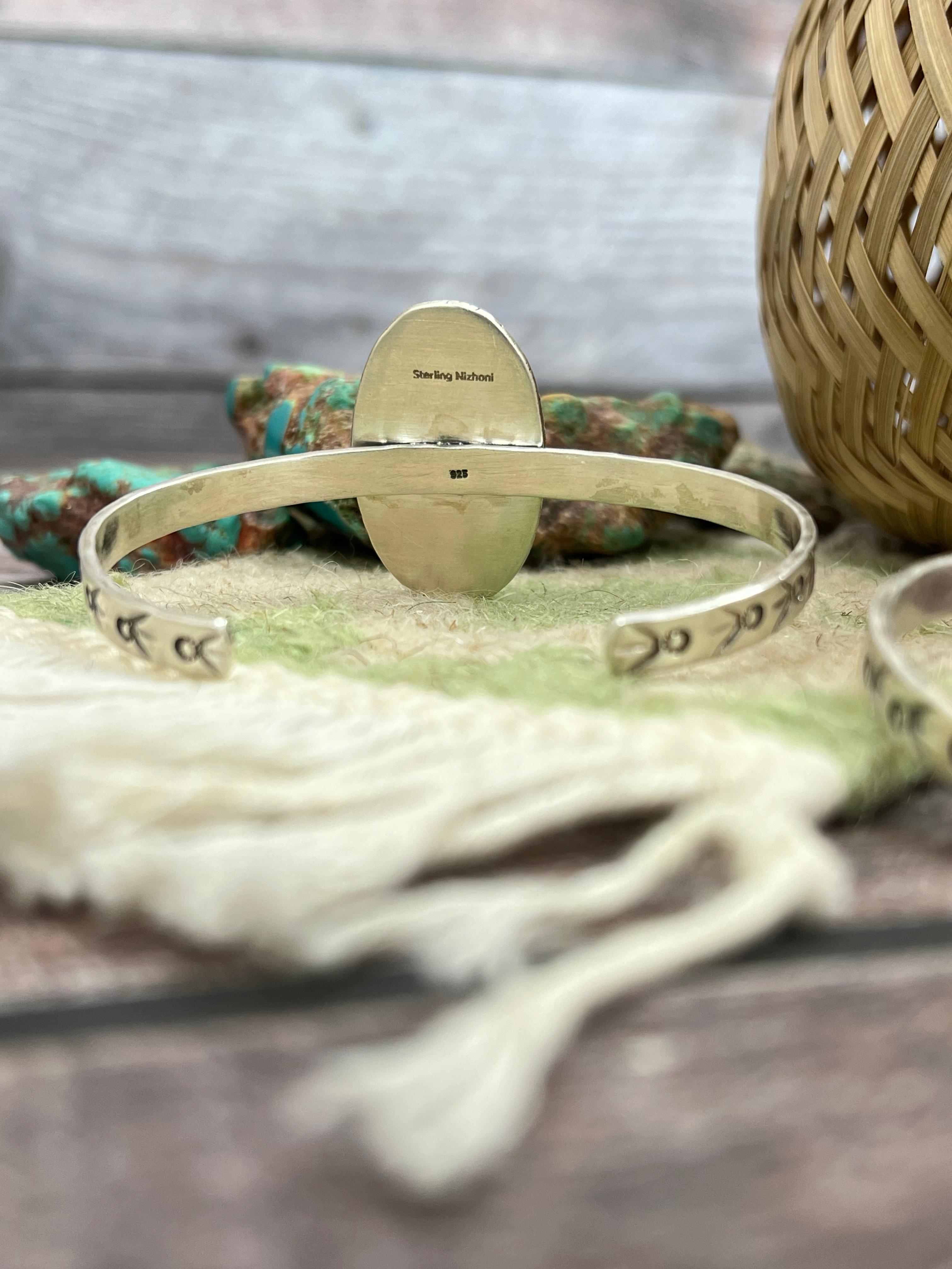 Handmade Sterling Silver Dahlia Rose Cuff Bracelet with Signed Nizhoni