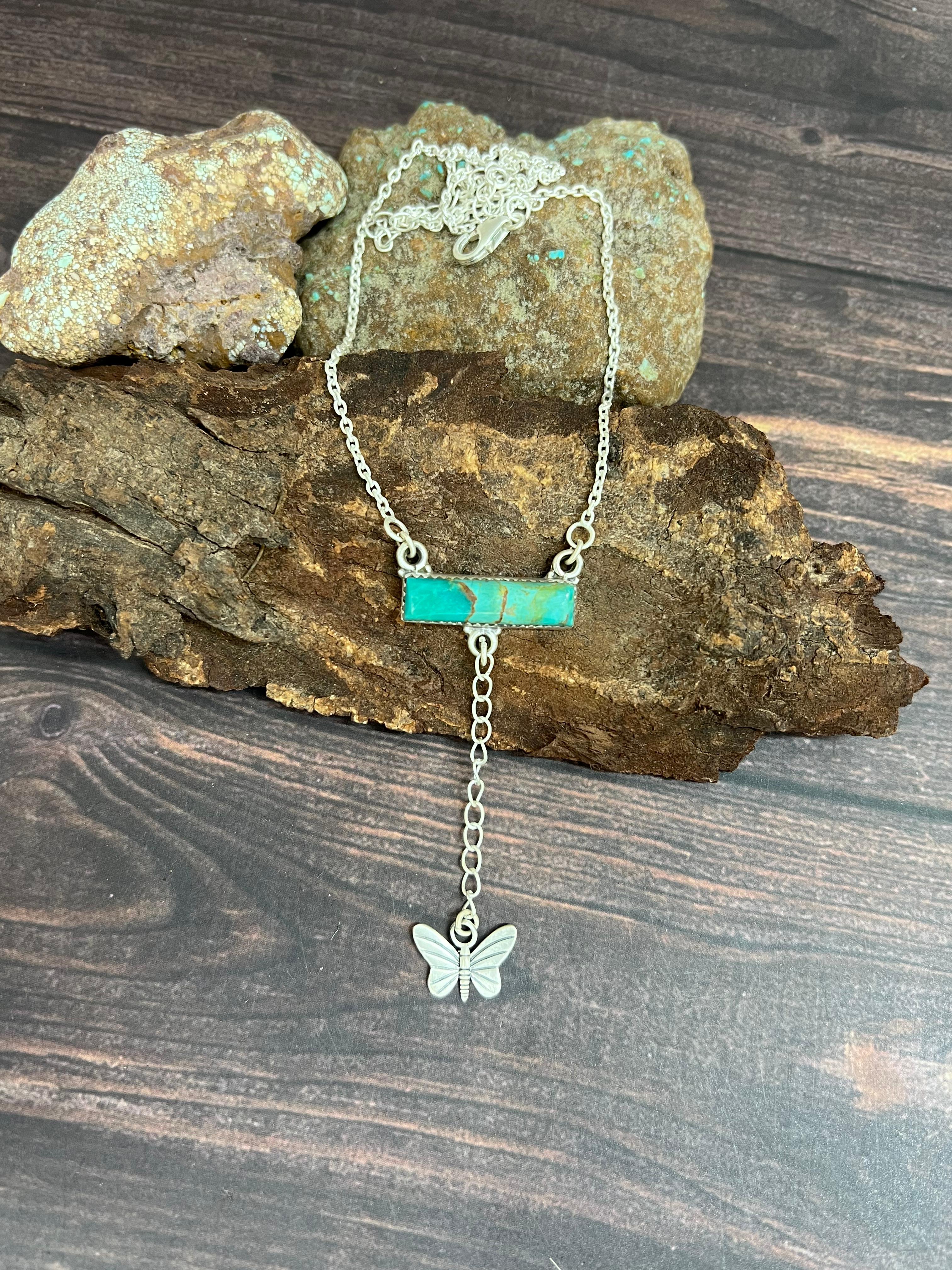 Handmade Sterling Silver Kingman Turquoise Necklace with Signed Nizhoni