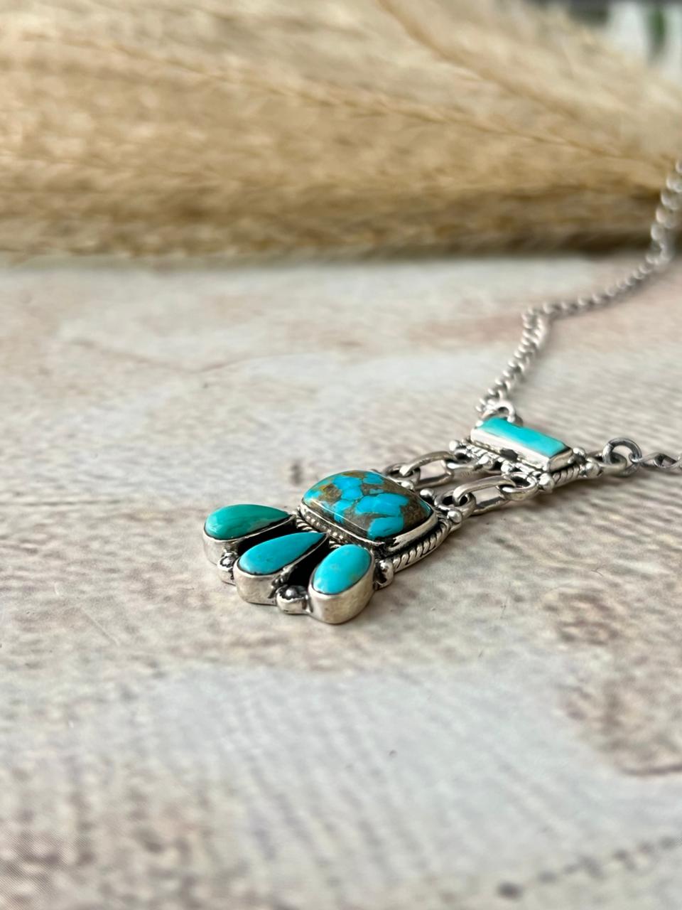 Handmade Sterling Silver Santa Maria Turquoise Necklace "Signed Nizhoni"
