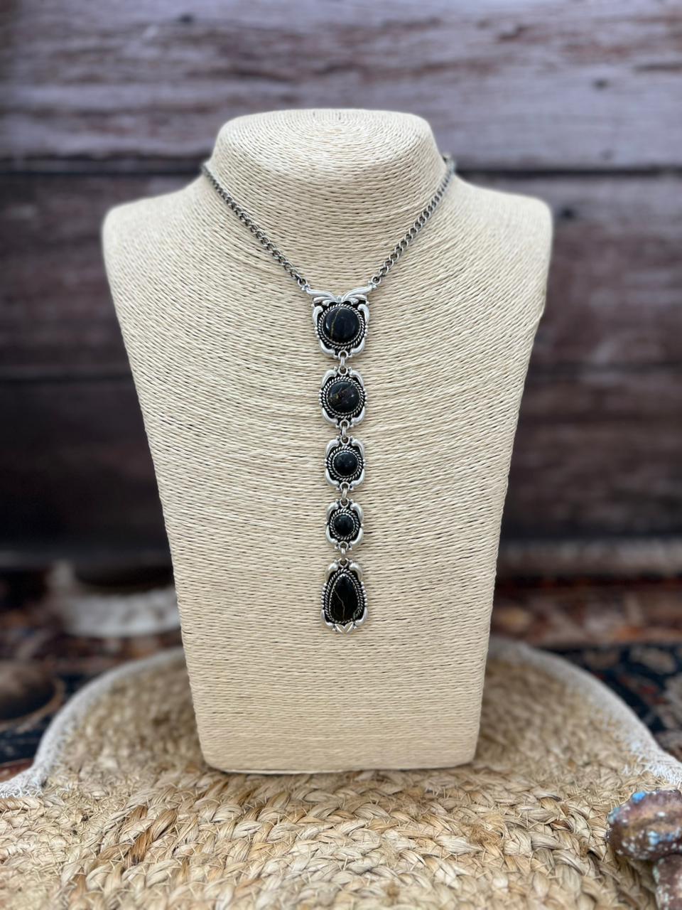 Handmade Sterling Silver Blackjack Turquoise Necklace "Signed Nizhoni"