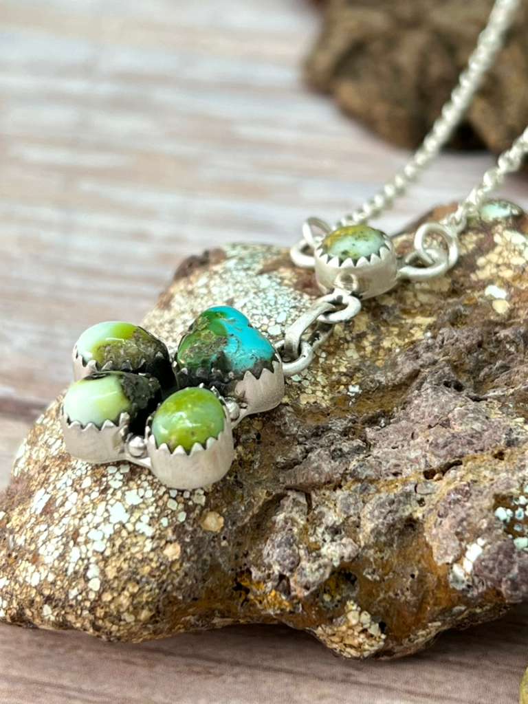 Handmade Sterling Silver Sonoran Mountain Turquoise with Palomino Turquoise Necklace with Signed Nizhoni