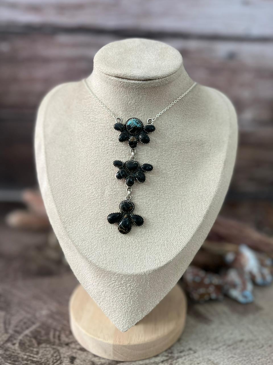 Handmade Sterling Silver Blackjack Turquoise Necklace "Signed Nizhoni"