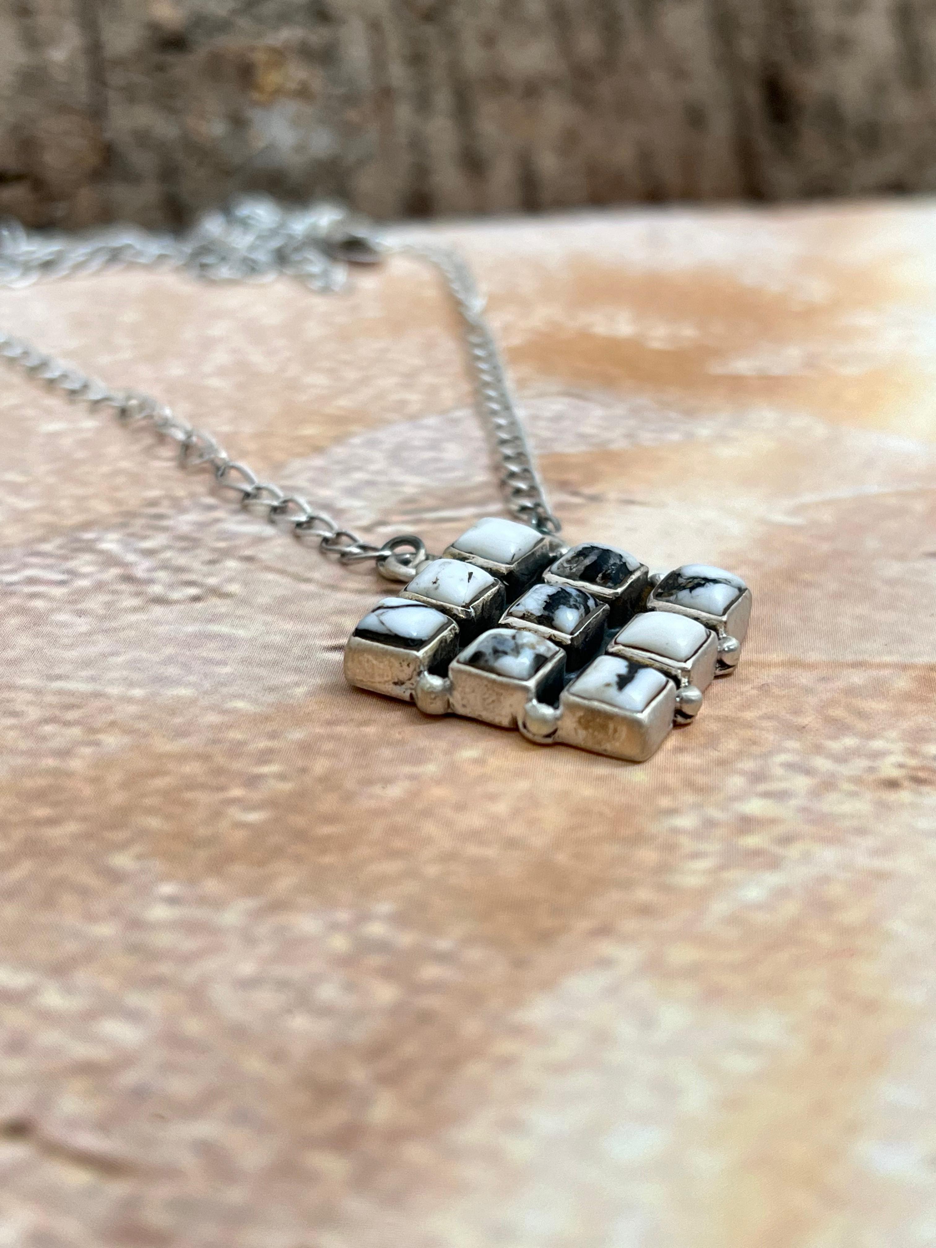 Handmade Sterling Silver White Buffalo Turquoise Necklace with Signed Nizhoni (2)